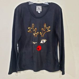 PJ Couture Reindeer winking sequin pajama top